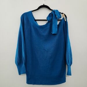 New York & Company Teal Knit Sweater With One Shoulder Tie.